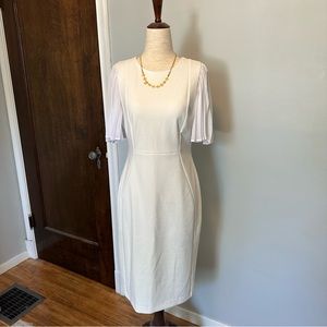 Calvin Klein White Pleated Chiffon Sleeve Sheath Dress 6